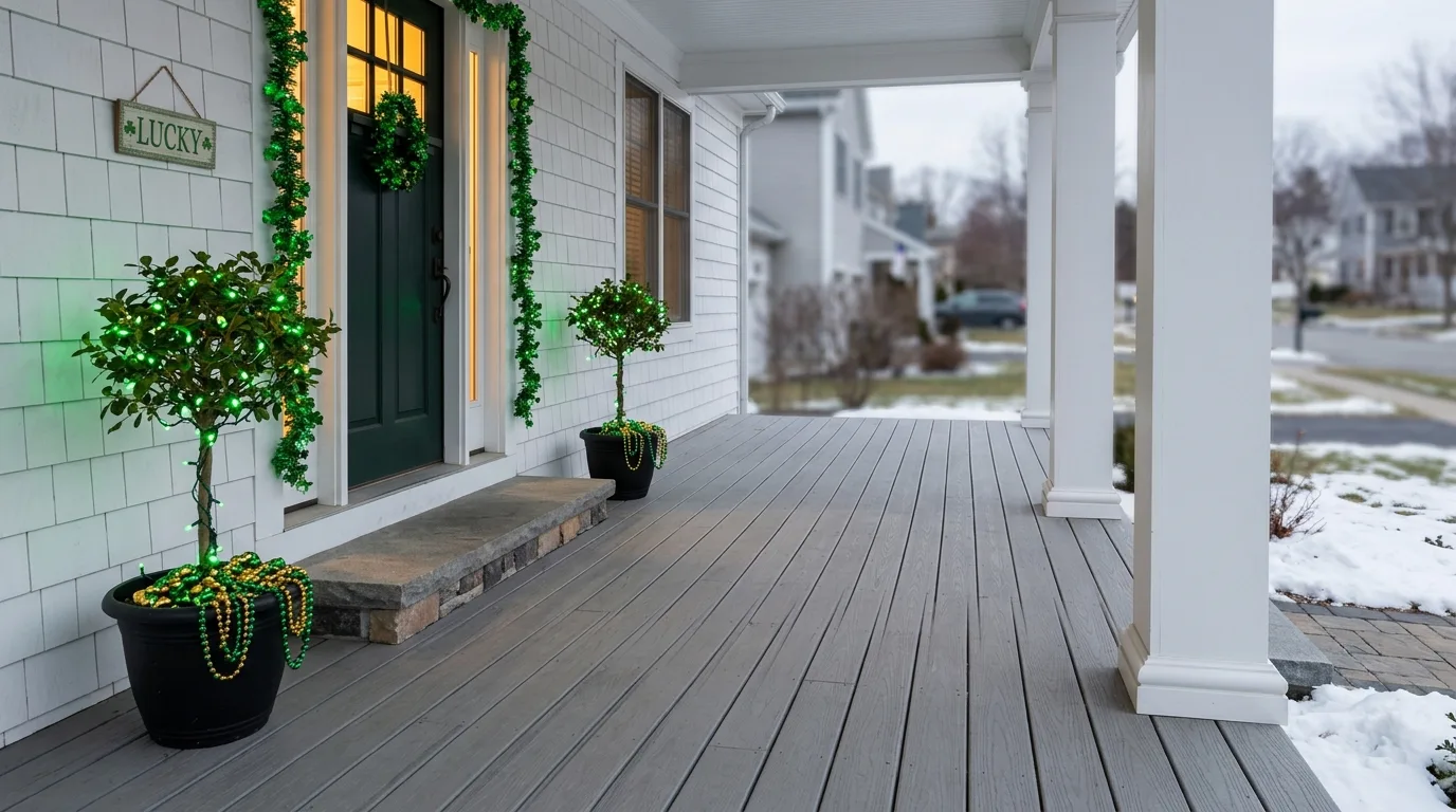 Leprechaun decoration on a front porch